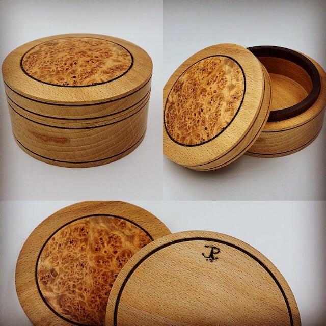 Lidded box with figured inlay